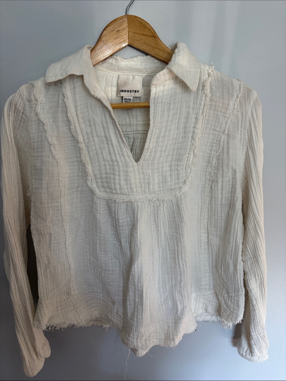 Industry Ivory Textured Split-Neck Tunic